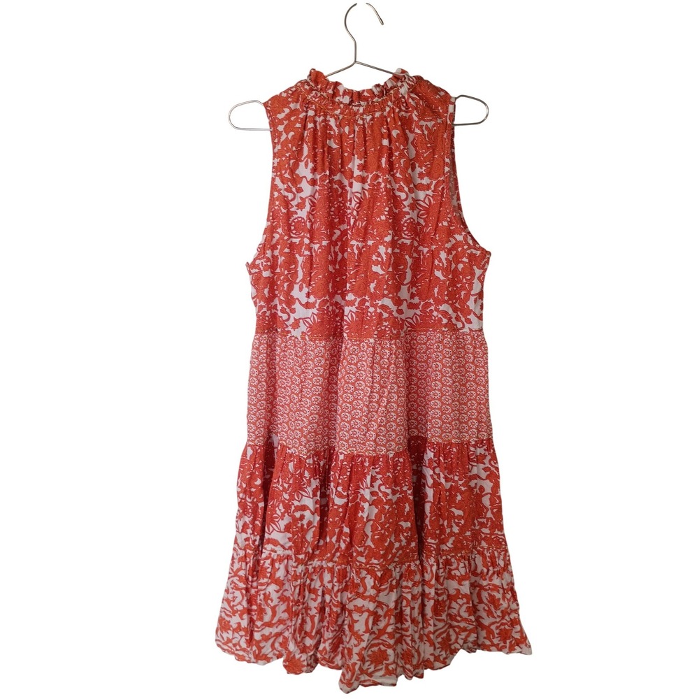 Chelsea & Theodore Orange Floral Tiered Mini Dress Sleeveless Tassel Tie XL - Picture 3 of 14